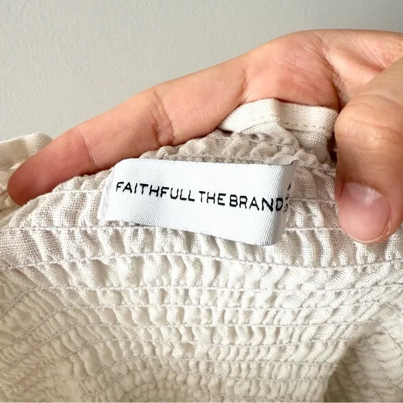 Faithfull The Brand Lais Linen Smocked Belted Jumpsuit in Ecru sz US 2